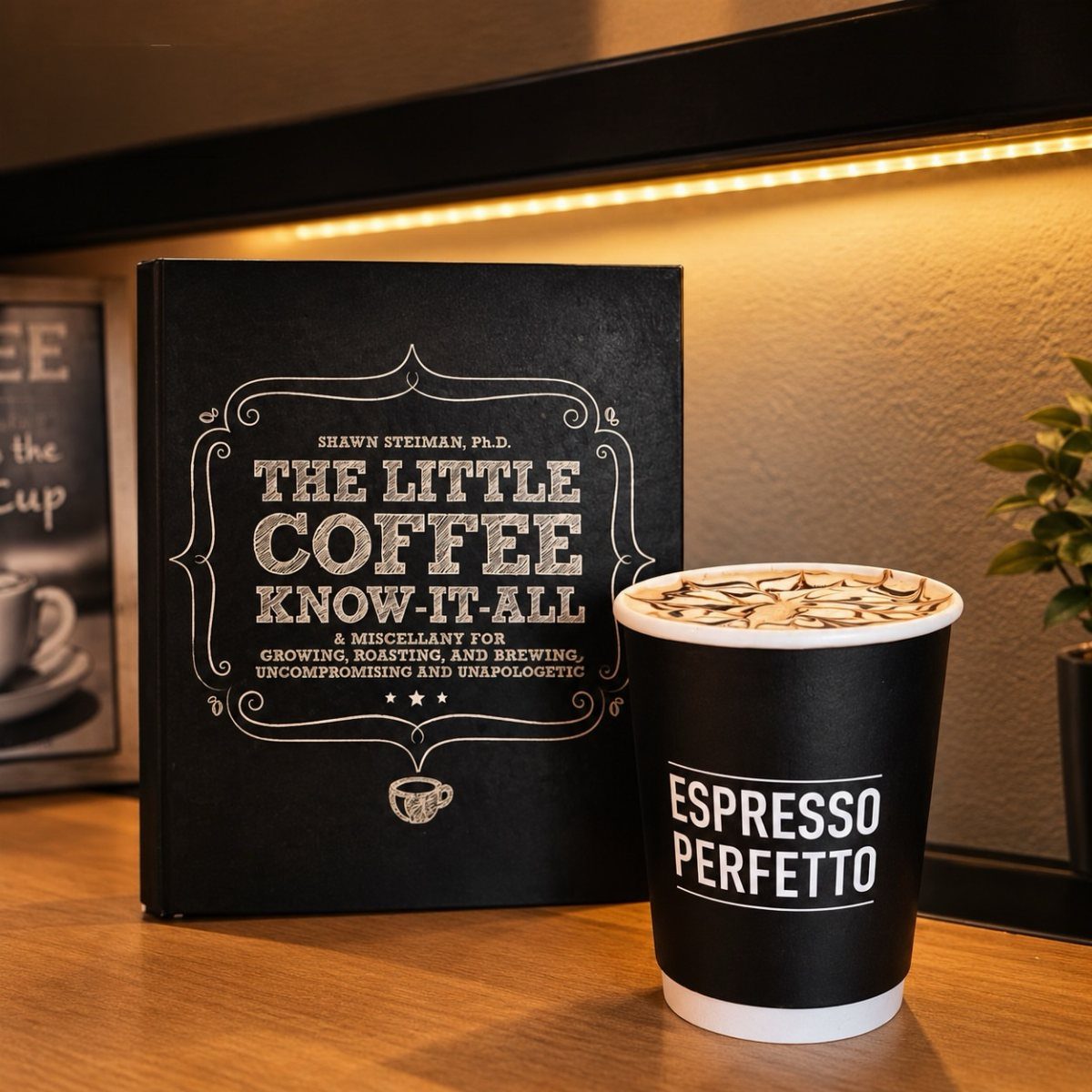 15 Coffee Drinker Gifts: Candles, Mugs, Roasters and More 12 Coffee brewing book and a black espresso cup on a wooden table