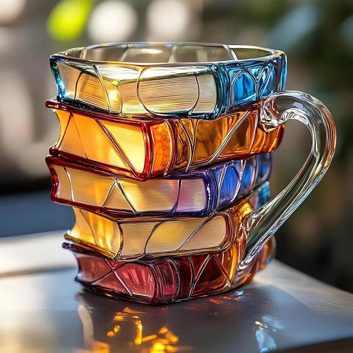 21 Cool Gifts for Adults: Practical Picks for 2026 16 Glass coffee mug shaped like a stack of colorful books on a table