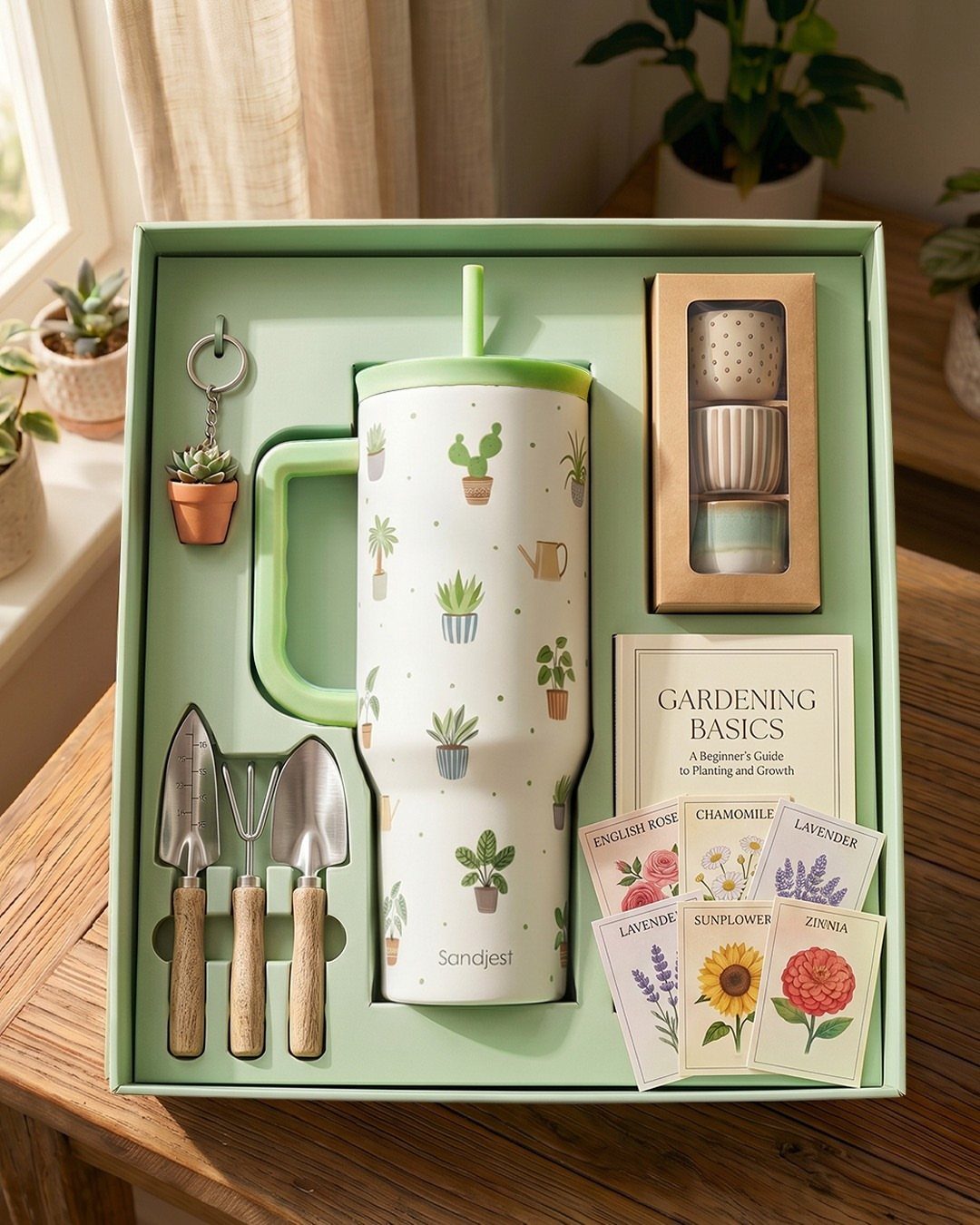 12 Gift Ideas for the Office Your Coworkers Will Use 3 Gardening gift set with tumbler, hand tools, seed packets, and a guidebook in box.