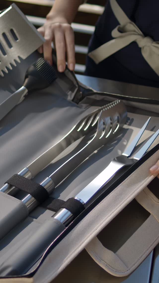 6 Last Minute Birthday Gifts for Dad He'll Actually Use 1 Stainless steel grilling tools set inside a grey portable carrying case.