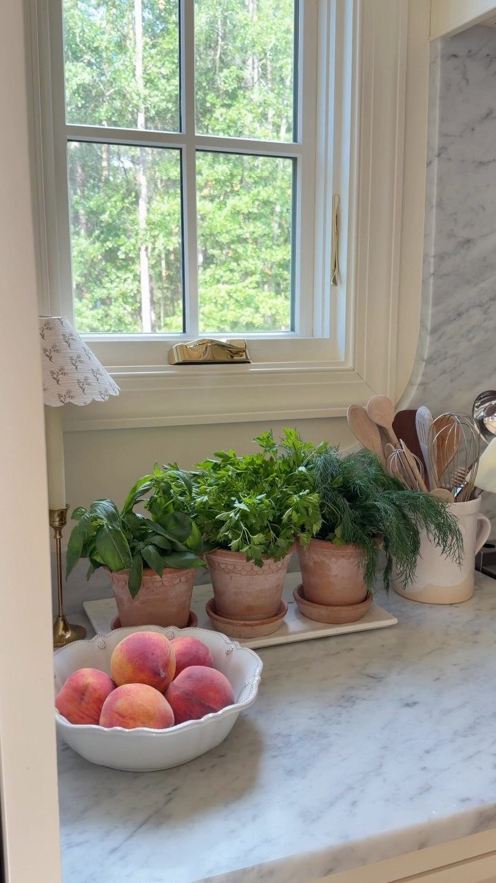 18 Mothers Day Gifts to Make: Easy Handmade Ideas for Mom 16 Three terracotta pots of fresh herbs on a marble kitchen counter by a window