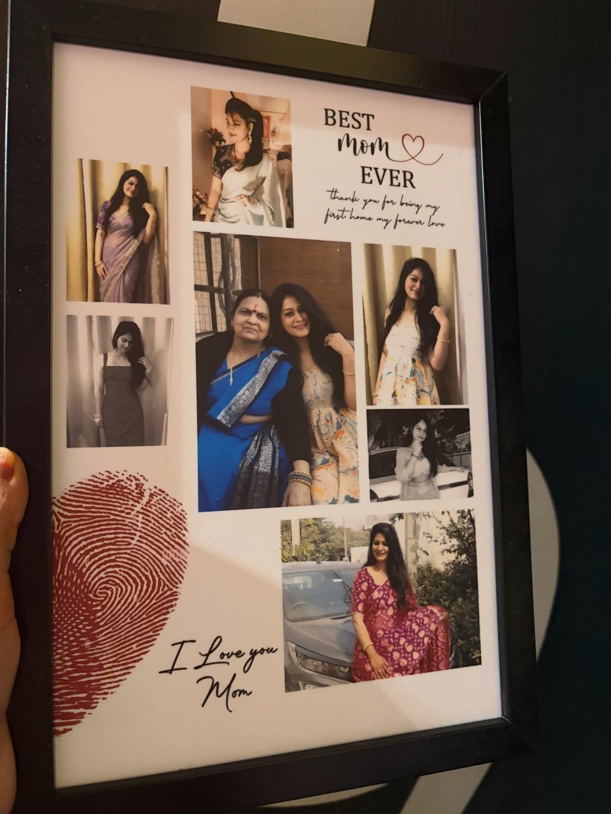 18 Mothers Day Gifts to Make: Easy Handmade Ideas for Mom 3 Black photo frame with a collage of family photos and heartfelt messages for Mom.
